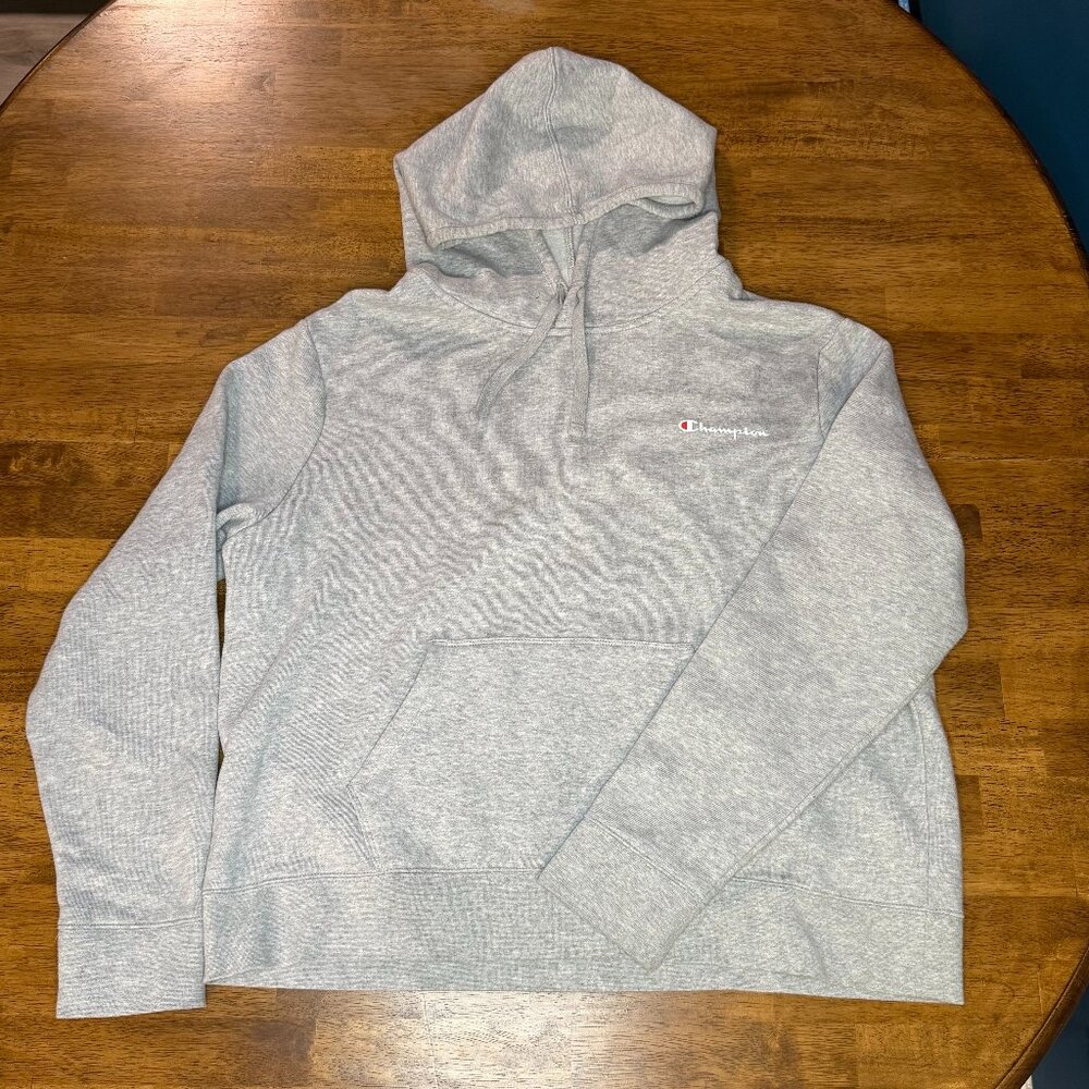90s Grunge Light Grey Champion Hoodie Distressed XL